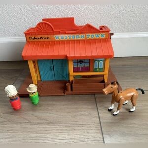 Vintage 1982 Fisher Price Little People Western Town No. 934, Indian & Cowboy